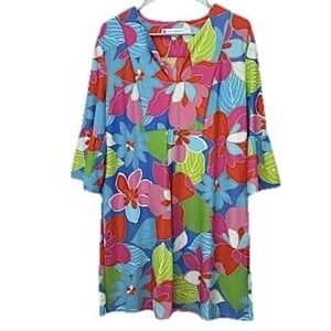 Jude Connally Colorful Floral‎ 3/4 Bell Sleeve Kerry Dress Pockets  Size MEDIUM